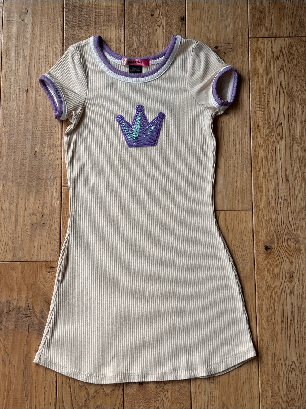 Paper Doll Purple Crown Ribbed Short Sleeve Mini Dress size 7/8